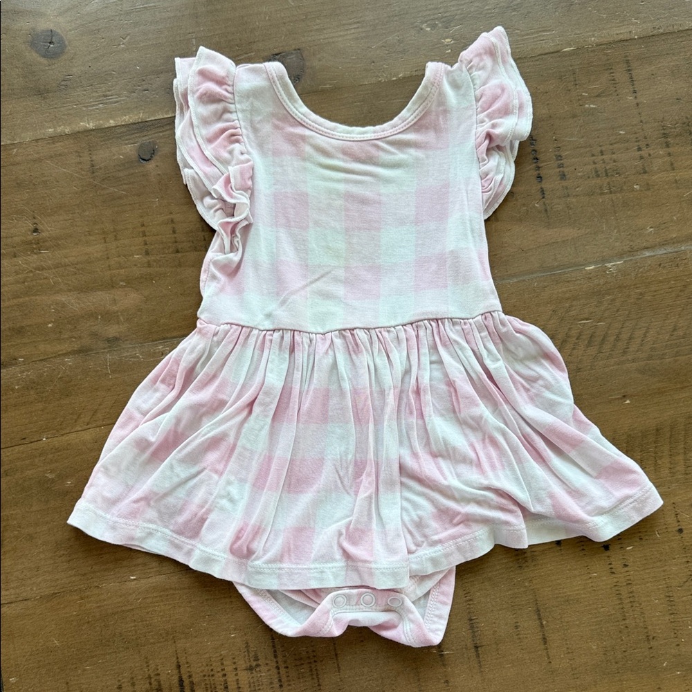 Little Sleepies bamboo Pink and White gingham Baby Dress 3-6 months